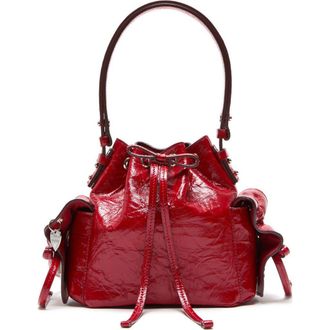 Acne Studios Mini Multipocket Crinkled Shiny Leather Bucket Bag in Red at Nordstrom