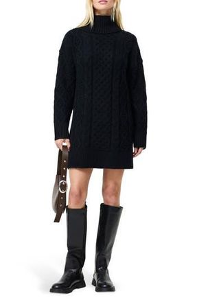 French Connection Makira Long Sleeve Cable Stitch Sweater Dress in Black at Nordstrom Rack, Size X-Small