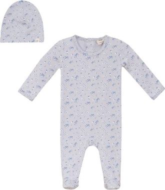 Fragile Floral Print Romper with Hat in Pale Blue at Nordstrom, Size 3M