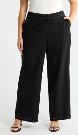 Tahari by ASL Wide Leg Pants in Black White at Nordstrom, Size 18 W