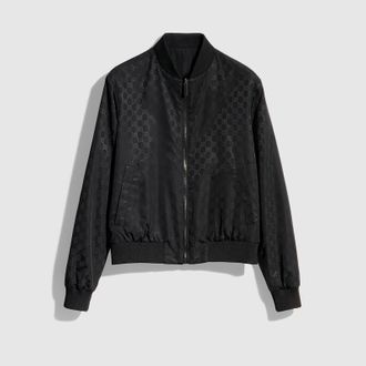 Gucci Reversible Light Silk Faille Zip Jacket, Size 44, Black, Ready-to-wear