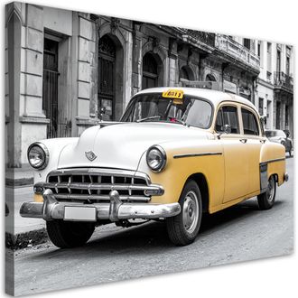 Feeby Cuadro En Lienzo, Taxi Amarillo Aparcado En Una Calle De La Habana Cuba, 100x70