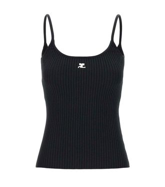 Courr&egrave;ges Black Scoop Neck Top