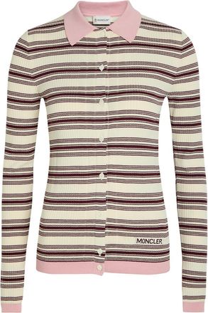 Moncler Striped Ribbed Cotton-knit Polo top - Natural - XS (UK 8 / XS)