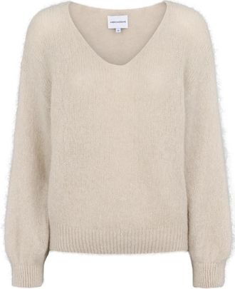 Americandreams Milana LS Alpaca Pullover - Dames - V-hals truien - Beige - XL - Wol - Truien & Vesten