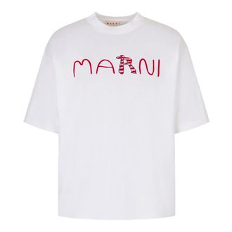 Marni Tops, Heren, Wit, S, Katoen, Katoenen T-shirt