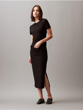 Calvin Klein Womens Refined Jersey Midi Skirt - Black - XS