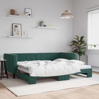 vidaXL Sof&aacute; Cama Nido Terciopelo Verde Oscuro 90x200 Cm Vidaxl