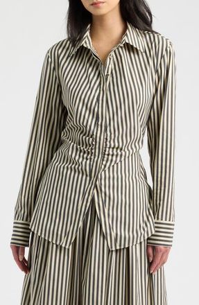 Solid & Striped The Tinsley Striped Button-Up Shirt in Noir Khaki at Nordstrom, Size X-Small