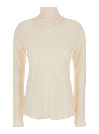 Semicouture White Flared Blouse With High Neck In Silk Blend Woman