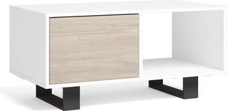 Skraut Home Skraut Home - Mesa De Centro Con Puertas, Sal&oacute;n Comedor, Modelo Wind, Color Estructura Blanco, Color Puertas Roble, Medidas 92x50x45cm De Altura