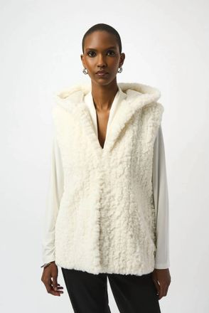 Joseph Ribkoff Faux Fur Textured Stripe Vest In Vanilla
