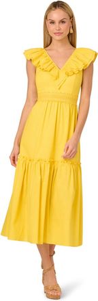Adrianna Papell Womens Ruffle Midi Dress - Yellow - Size 16 UK