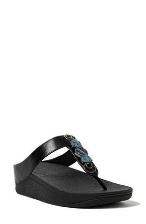 FitFlop Fino Stone Toe Post Wedge Sandal in All Black at Nordstrom Rack, Size 10