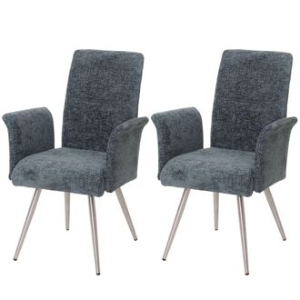 Hhg Hhg - Nunca Usado] Juego De 2 Sillas De Comedor 219, Silla Con Reposabrazos, Acero Inoxidable Cepillado Tela/textil Chenilla Oeko-tex, Azul-verde