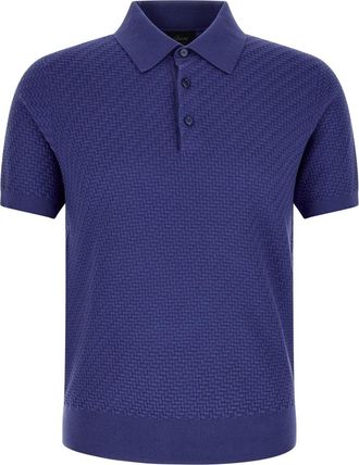 Brioni Blue Weaving Textured Polo