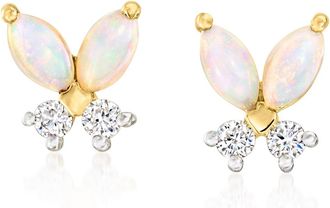 RS Pure by Ross-Simons Opal and. Lab-Grown Diamond Butterfly Earrings in 14kt Yellow Gold