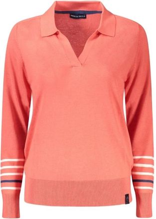 North Sails Stijlvolle V-hals Trui met Contrastdetails - Dames - V-hals truien - Roze - XS - Katoen - Truien & Vesten