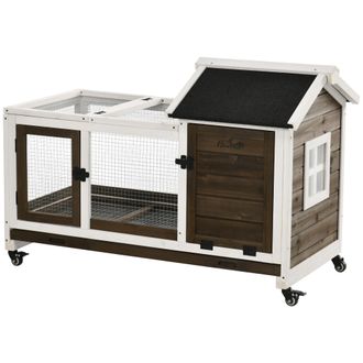OEM Conejera De Madera Con Ruedas Para 1-2 Conejos Con Techo Abrible Bandeja Extra&iacute;ble 108x58x73,5 Cm Marr&oacute;n Oscuro
