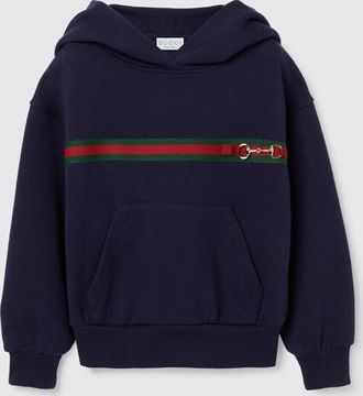 Gucci Kids - Cotton Sweatshirt With Web, Blue