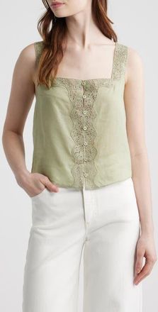 Frame Denim The Embroidered Crop Tank in Sage at Nordstrom, Size X-Small