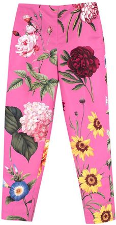 Oscar De La Renta Pink Floral-Print Faille Straight-Leg Trousers Size XXS