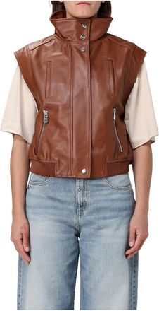 Pinko Gabbia Gilet Nappa Vest - Dames - Bodywarmers - Bruin - 2XS - Leer - Jassen