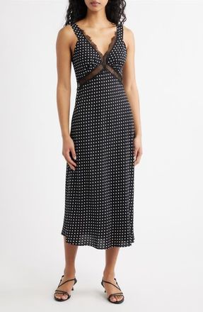 Lucy Paris Kennedy Eyelash Lace Trim Midi Slipdress in Black White at Nordstrom, Size X-Large