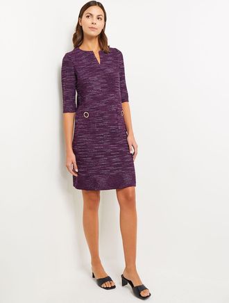 Misook Tweed Knit Shift Dress with Pockets, Ultraviolet