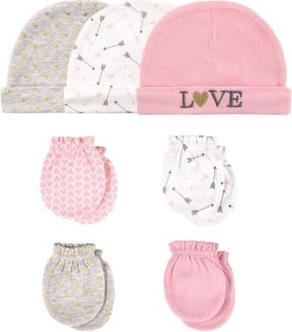 Hudson Baby 7Pk Cap and Scratch Mittens Set in Love at Nordstrom