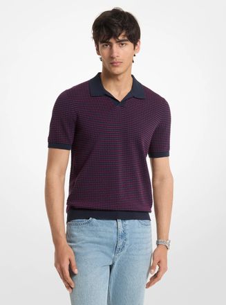 Michael Kors Textured Striped Cotton Polo Shirt