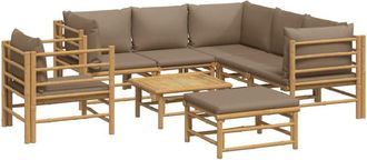 vidaXL Set De Muebles De Jard&iacute;n 8 Piezas Bamb&uacute; Y Cojines Gris Taup&eacute; Vidaxl