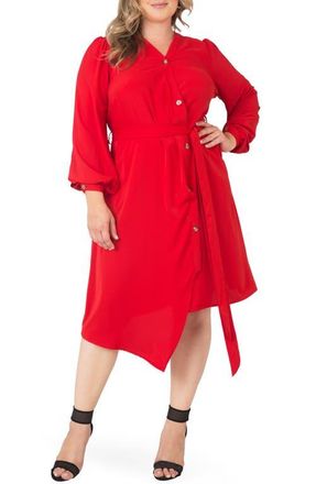 Standards & Practices Asymmetrical Long Sleeve Shirtdress in Cherry at Nordstrom, Size 1X