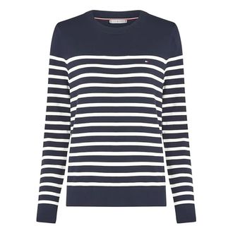Tommy Hilfiger Minimalistische Katoenen Pullover - Dames - Ronde hals truien - Veelkleurig - M - Katoen - Truien & Vesten
