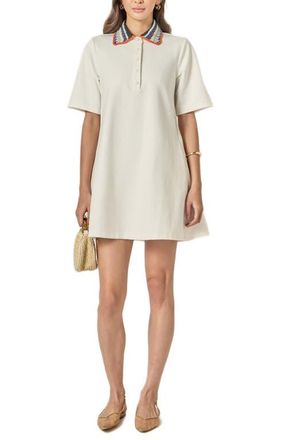 English Factory Knit Collar A-Line Shirtdress in Off White at Nordstrom, Size Medium