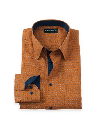 Paul Fredrick Slim Fit Non-iron Cotton Paisley Dress Shirt With Contrast Trim