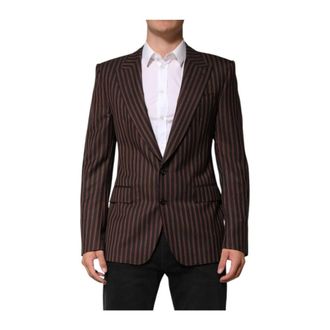 Dolce & Gabbana Blazers, male, Brown, L, Striped Wool Blazer with Silk Lining