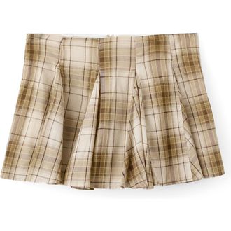 Mango Pleated Check Miniskirt in Brown at Nordstrom, Size 2