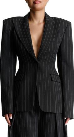 Naked Wardrobe Pinstripe Blazer in Black at Nordstrom, Size X-Small