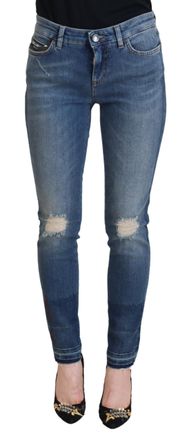 Dolce & Gabbana Womens Ripped Skinny Jeans Model 73093 - Blue