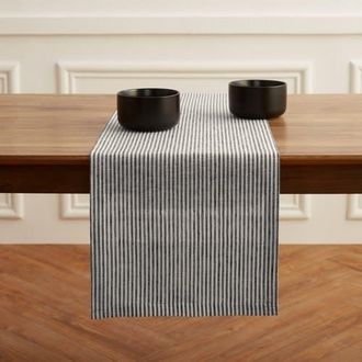 Solino Home Linen Table Runner for Dining Table, Holiday and Everyday Table Decor - Narrow Stripe in Black And White at Nordstrom, Size Xx-Small