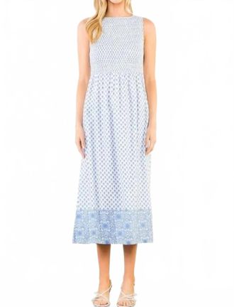 THML Clothing The Smocked Floral Midi Dress In Blue
