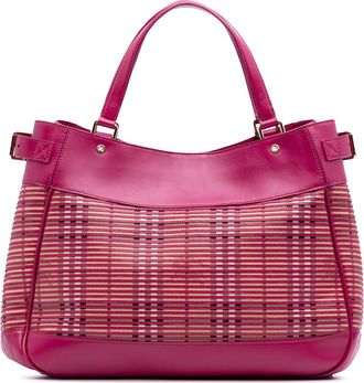 Burberry Pre-owned Womens Plaid Detail Leather Handbag - Fuschia Textile - One Size