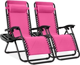 Best Choice Products Set of 2 Zero Gravity Lounge Chair Recliners for Patio, Pool w/ Cup Holder Tray