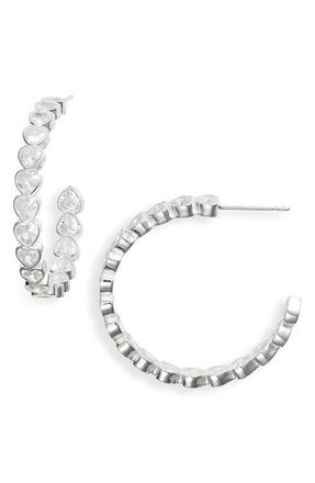 SHYMI Bezel Heart Inside Out Hoop Earrings in Silver/White at Nordstrom