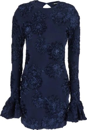 Rotate Dress With Mesh Inserts And Embossed Flowers - Dames - Feestkleedjes - Blauw - S - Kleedjes