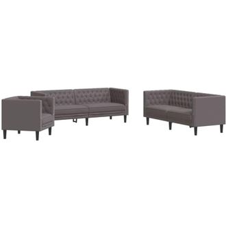 vidaXL Juego De Sof&aacute;s Chesterfield 3 Piezas Cuero Sint&eacute;tico Gris Vidaxl