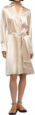 Max & Moi Raesa Silk Mini Shirt Dress With Leather Detail In Beige