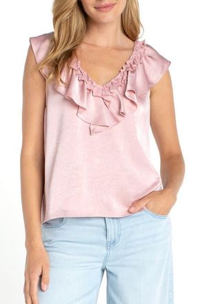 Liverpool L.A. Ruffle Sleeveless Mixed Media Top in Light Rose at Nordstrom, Size X-Large