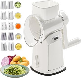 OEM Rallador De Queso Giratorio 5 En 1, Rebanador De Verduras, Funcionamiento Con Manivela Y Base De Succi&oacute;n, Mandolina Segura De 10 Hojas Con Protector A